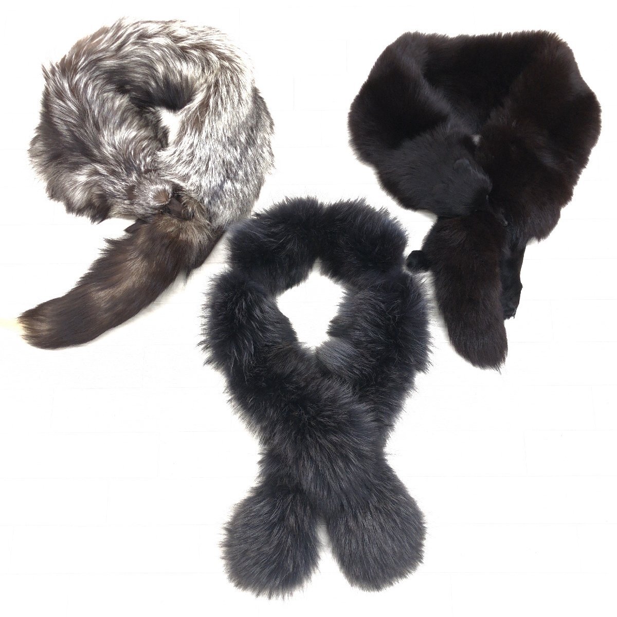 ◆美品 Real Fox Fur Tippet 頭足付き 肉厚 豪華フォックスファー ティペット 3点セット 大量 まとめ 毛皮 マフラー ショール 襟巻き 和装