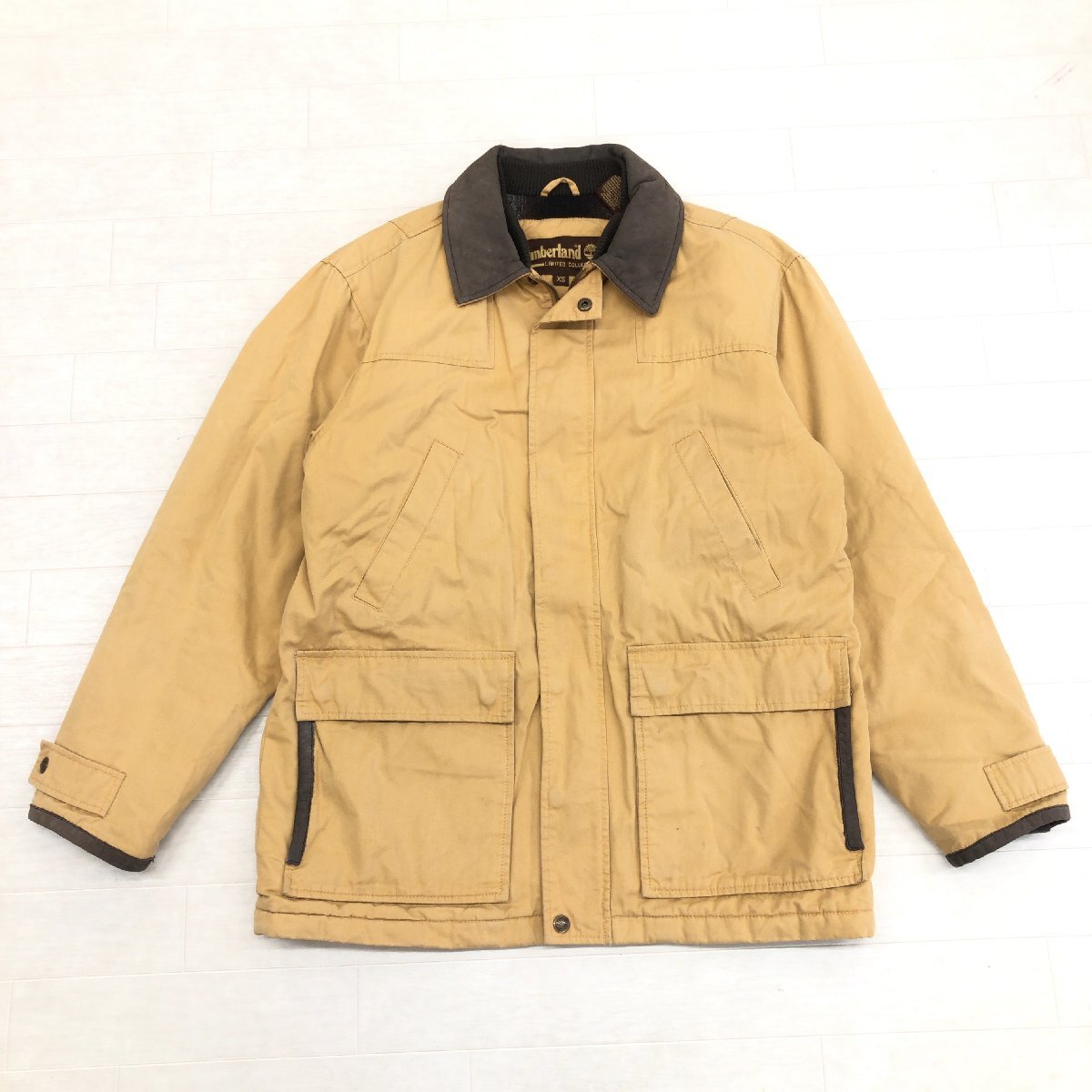 ◆90's Timberland ティンバーランド 部分本革 レザー パテッドジャケット XS(JP:M相当) マスタード コート ストリート ヴィンテージ 古着