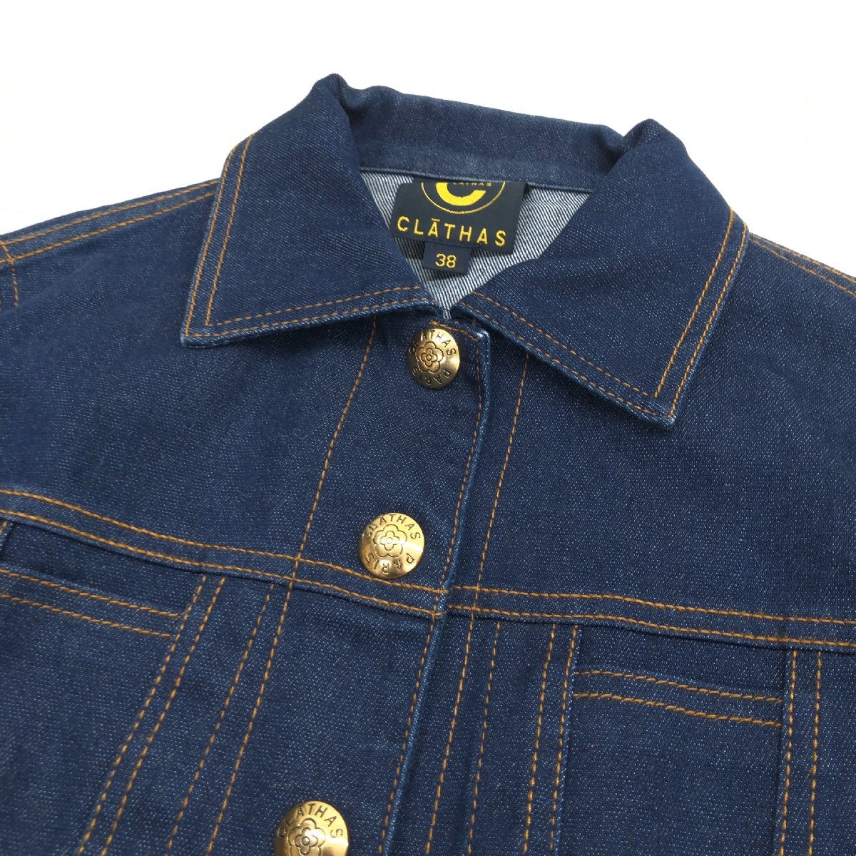 ●CLATHAS クレイサス ストレッチ デニム ジャケット 38(M) 濃紺 インディゴ 日本制 Gジャン ジージャン 金ボタン 國(guó)內(nèi)正規(guī)品 レディース