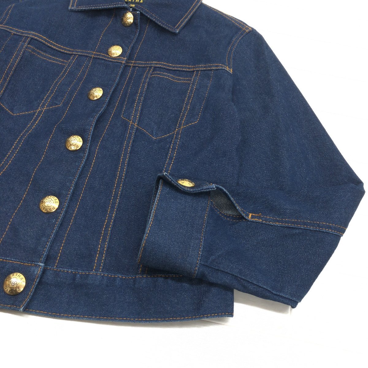 ●CLATHAS クレイサス ストレッチ デニム ジャケット 38(M) 濃紺 インディゴ 日本制 Gジャン ジージャン 金ボタン 國(guó)內(nèi)正規(guī)品 レディース
