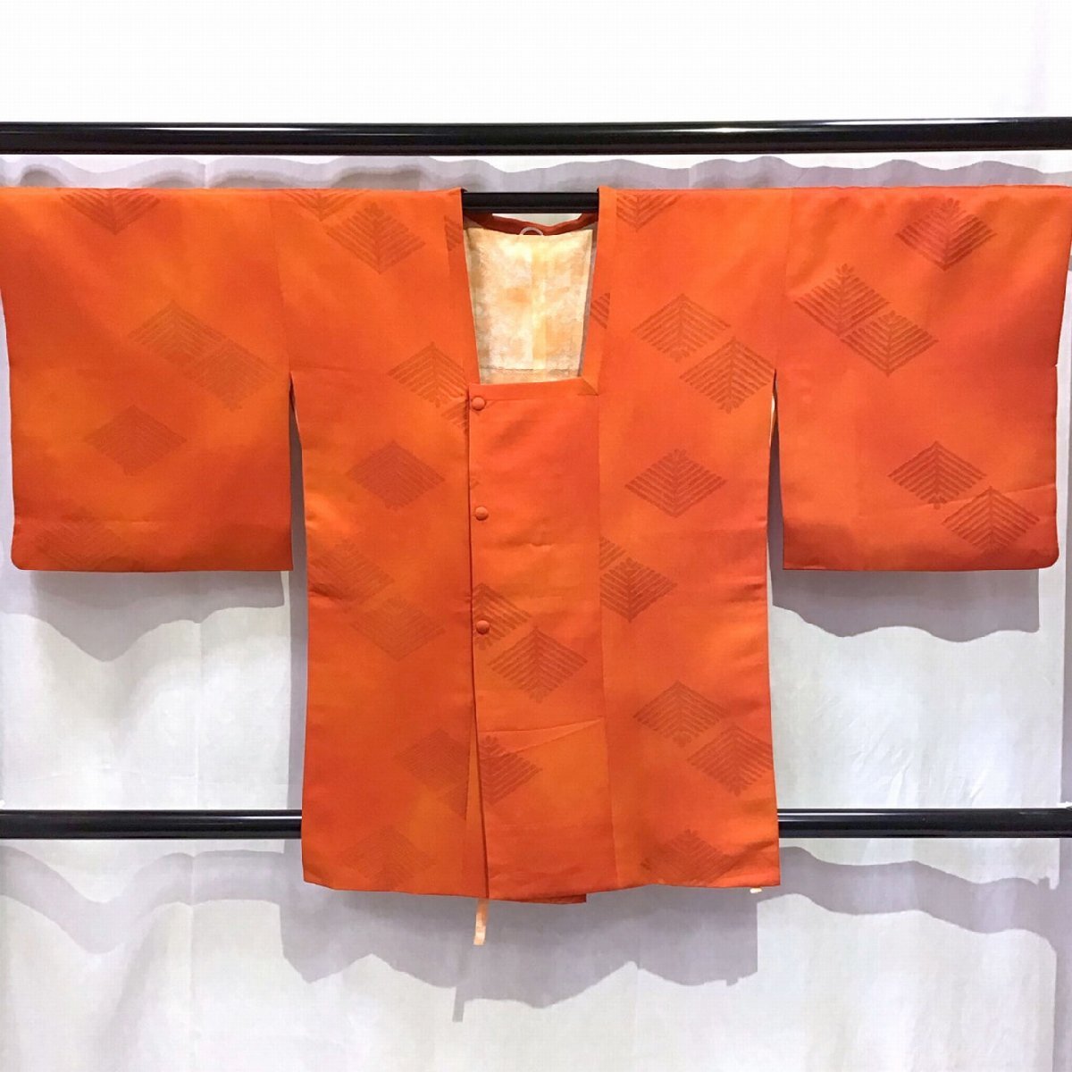 道行コート・道中着・羽織・朱色地・正絹・No.200701-1222・梱包サイズ60