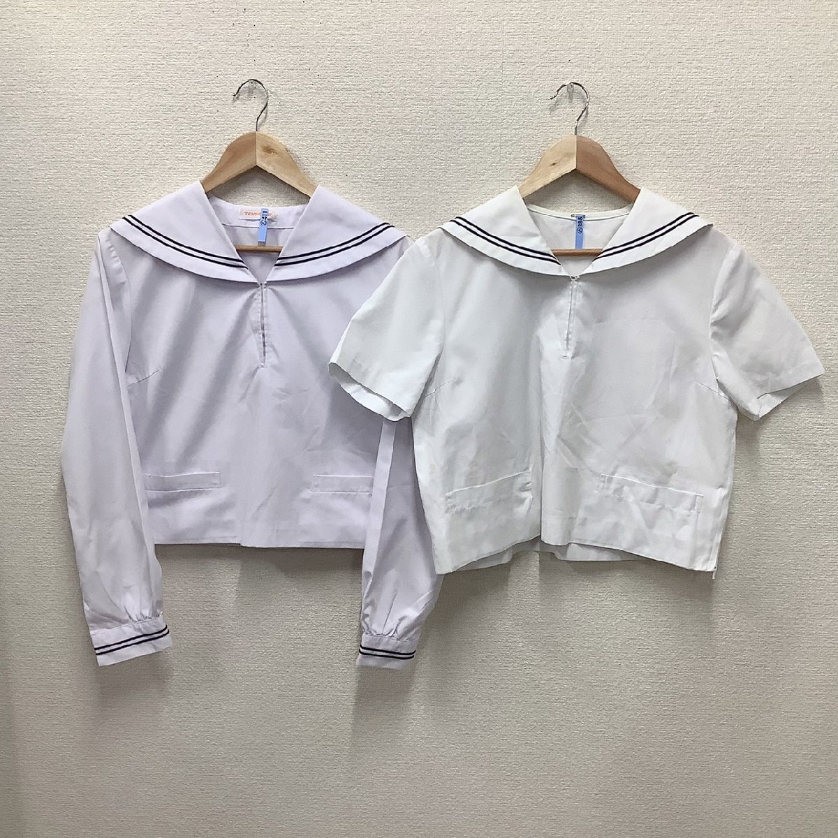 I1118/Y(中古)山形県 山形市立 第三中学校 2点 /大きめ/大きい/合服セーラー:175A/半袖セーラー:170~175A/2枚組/TOMBOW/紺2本/夏服/学生服