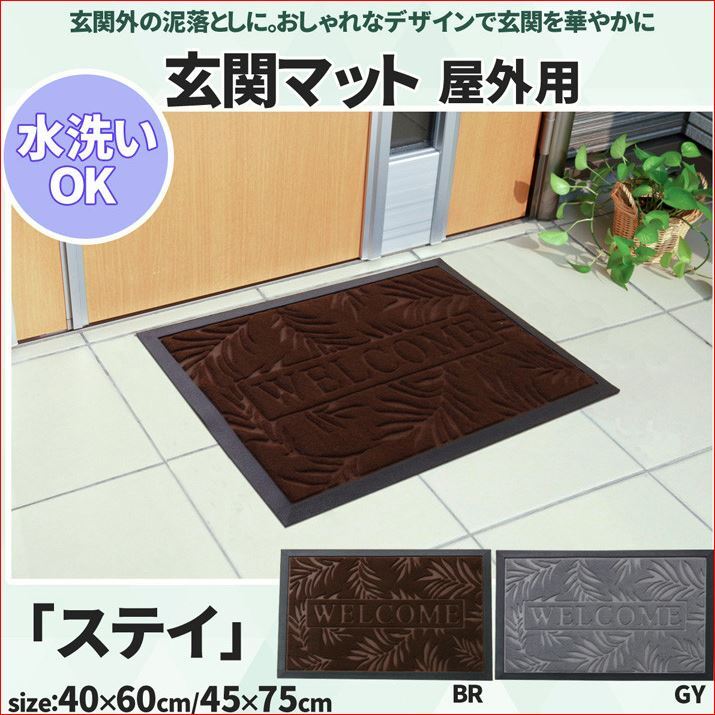 玄関マット 泥落とし マット 屋外用 ステイ 40×60cm 洗える 玄関外マット 　ブラウン系