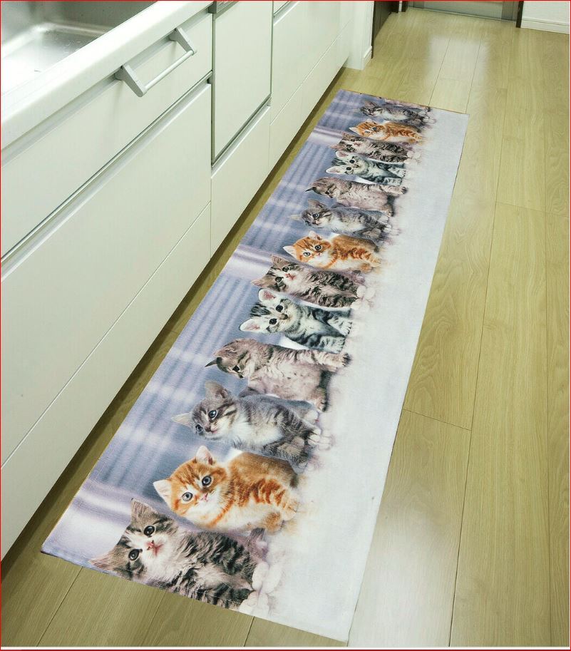 キッチンマット　58×190cm ねこ　洗濯機で洗えます　イタリー製　猫　キャット　玄関マット　ロングマット　廊下敷　４サイズあり