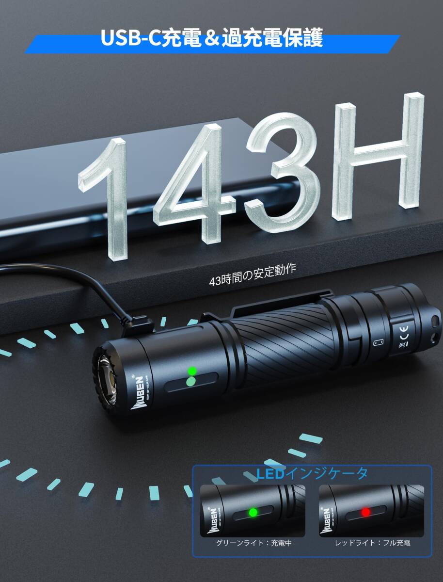 小型 軽量 TypeC充電 PSE 防水 懐中電灯 1200lm LEDライト
