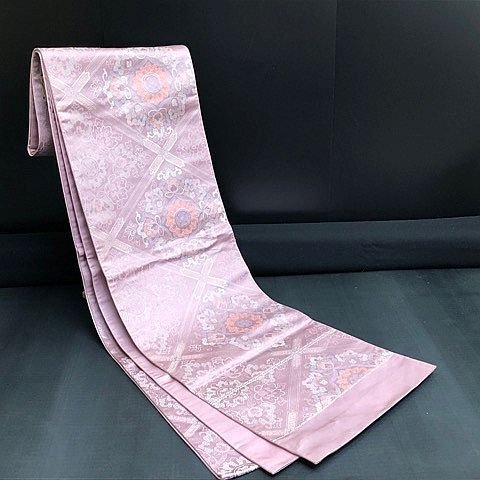 G2369S 袋帯 正倉院 唐花 華文 金糸 金彩 薄紅梅色地 六通柄 刺繍 kimono obi/着物 GRew