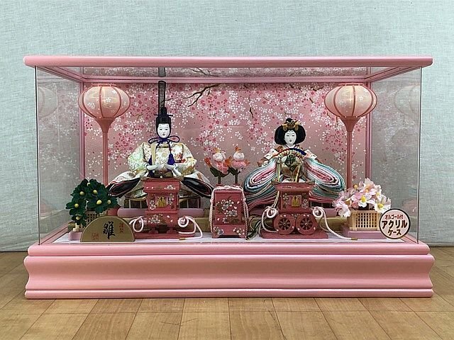G2345M ひな人形 お雛さま NEWプリンセス ピンク LEDコードレス 幅58cm アクリルケース/オルゴール 親王飾 GRen