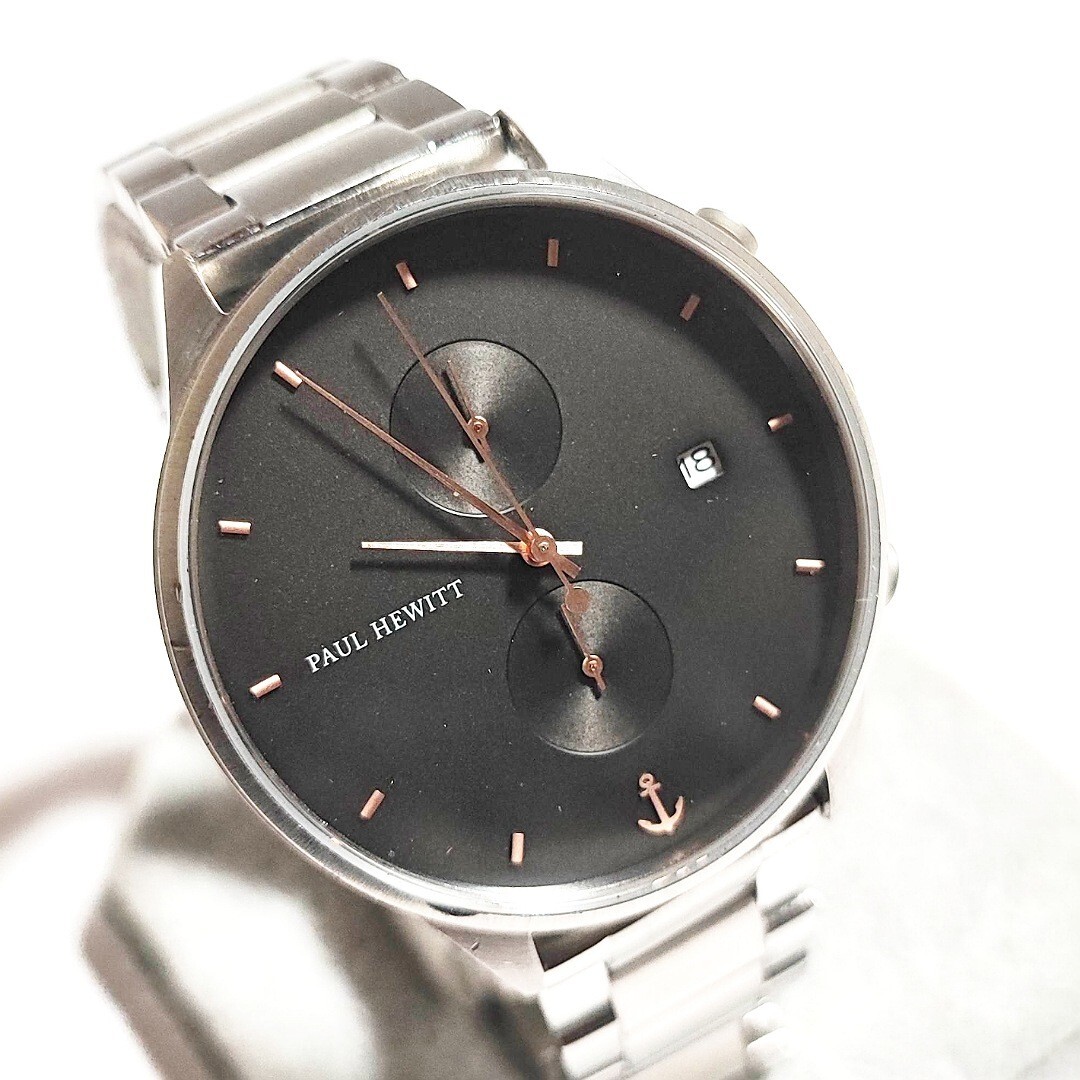 美品 PAUL HEWITT Chrono Line ポールヒューイット サファイアガラス クロノグラフ クオーツ 電池式 動作品 メンズ腕時計 稼働品 L418