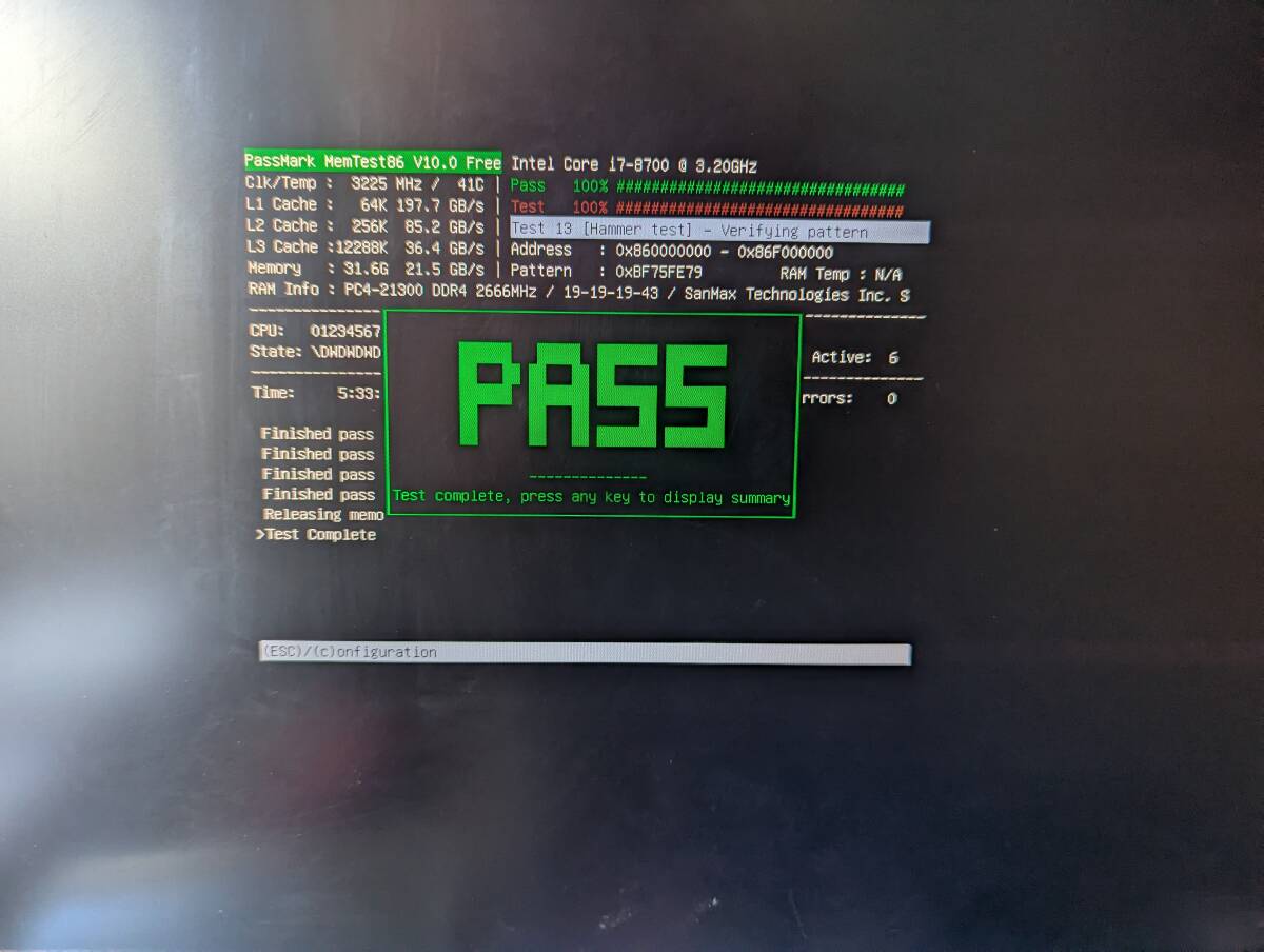  простой проверка завершено настольный память Sanmax DDR4-2666 PC4-21300 16GB×2( итого 32GB) ②
