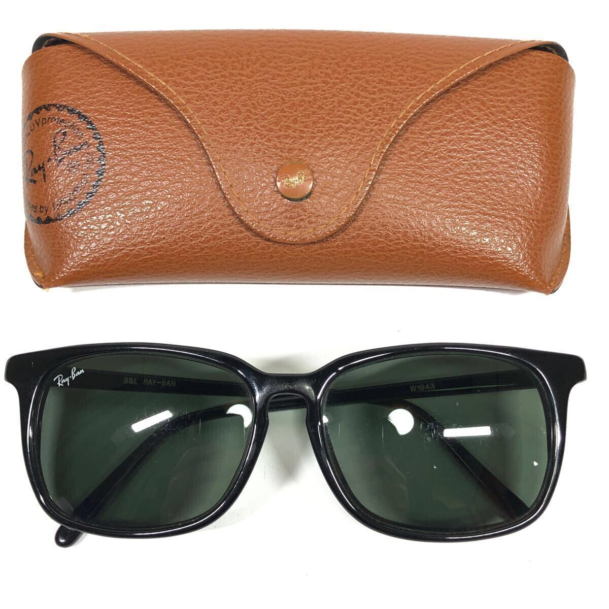 【レイバン】本物 Ray-Ban サングラス B&L ボシュロム W1943 ウェリントン型 黒色系×カーキグレー色系 メンズ レディース ケース付き