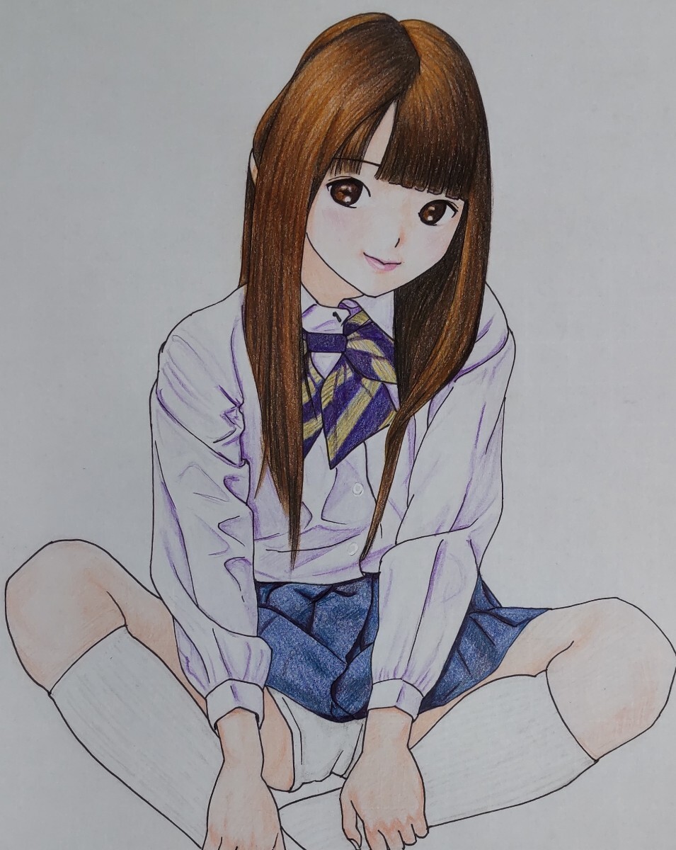 『BUYEE公式アカウント17ページ』 手描きイラスト Yahoo!オークション - 手描きイラスト A4サイズ 色鉛筆画 制服