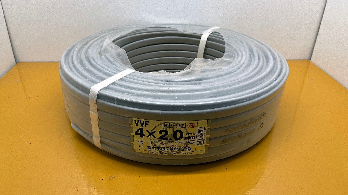 ★新品★富士電線 FUJI 600Vビニル絶縁ビニルシースケーブル平型 VVF 4×2.0mm 100M 4芯 黒白赤緑 JIS規格品 電気工事 )倉a