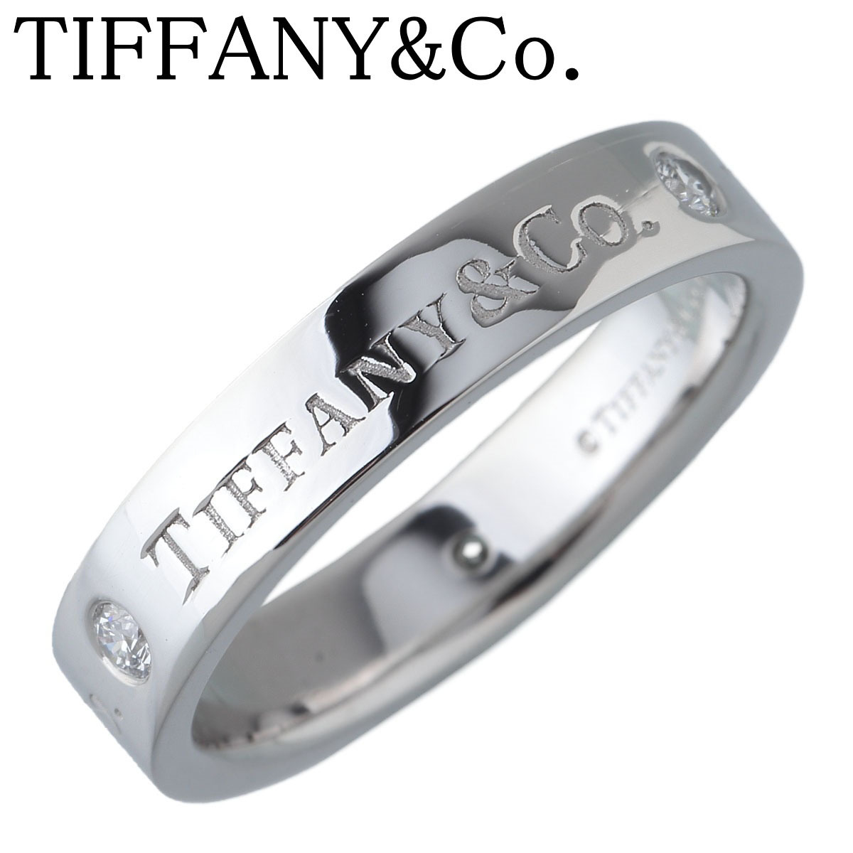 ティファニー ダイヤ リング フラットバンド 3PD 10号 幅3.9mm PT950 新品仕上げ済 TIFFANY