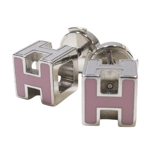 ◆エルメス 美品 カージュドアッシュ ピアス Hキューブ ピンク系 シルバー系 Hロゴ HERMES 【ネコポスOK】 ◆Y1