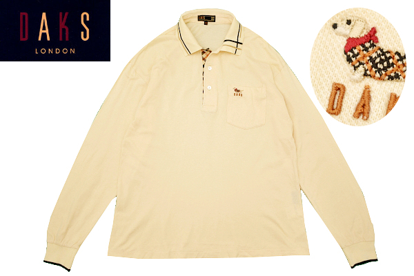 Y-8440★送料無(wú)料★DAKS GOLF ダックス ゴルフ★日本制 胸ダックスロゴ刺繍 クリーム色 鹿の子 長(zhǎng)袖 ポロシャツ Ｍ