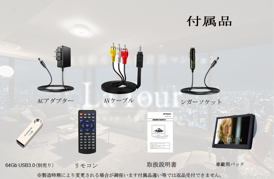 INTENAVI 12.6型 DVDポータブル 大畫面CPRM対応 リージョンフリー AV入出力
