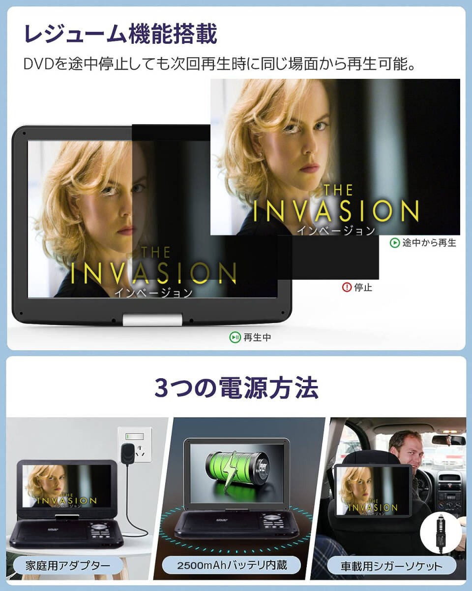 INTENAVI 12.6型 DVDポータブル 大畫面CPRM対応 リージョンフリー AV入出力