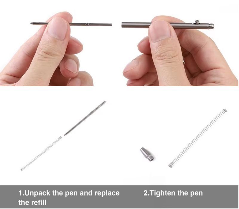在庫処分特価! Mini Titanium Bolt Action Ball Point Pen チタン制 ミニ ボルト アクションペン リフィル6本付き EDC ガジェット