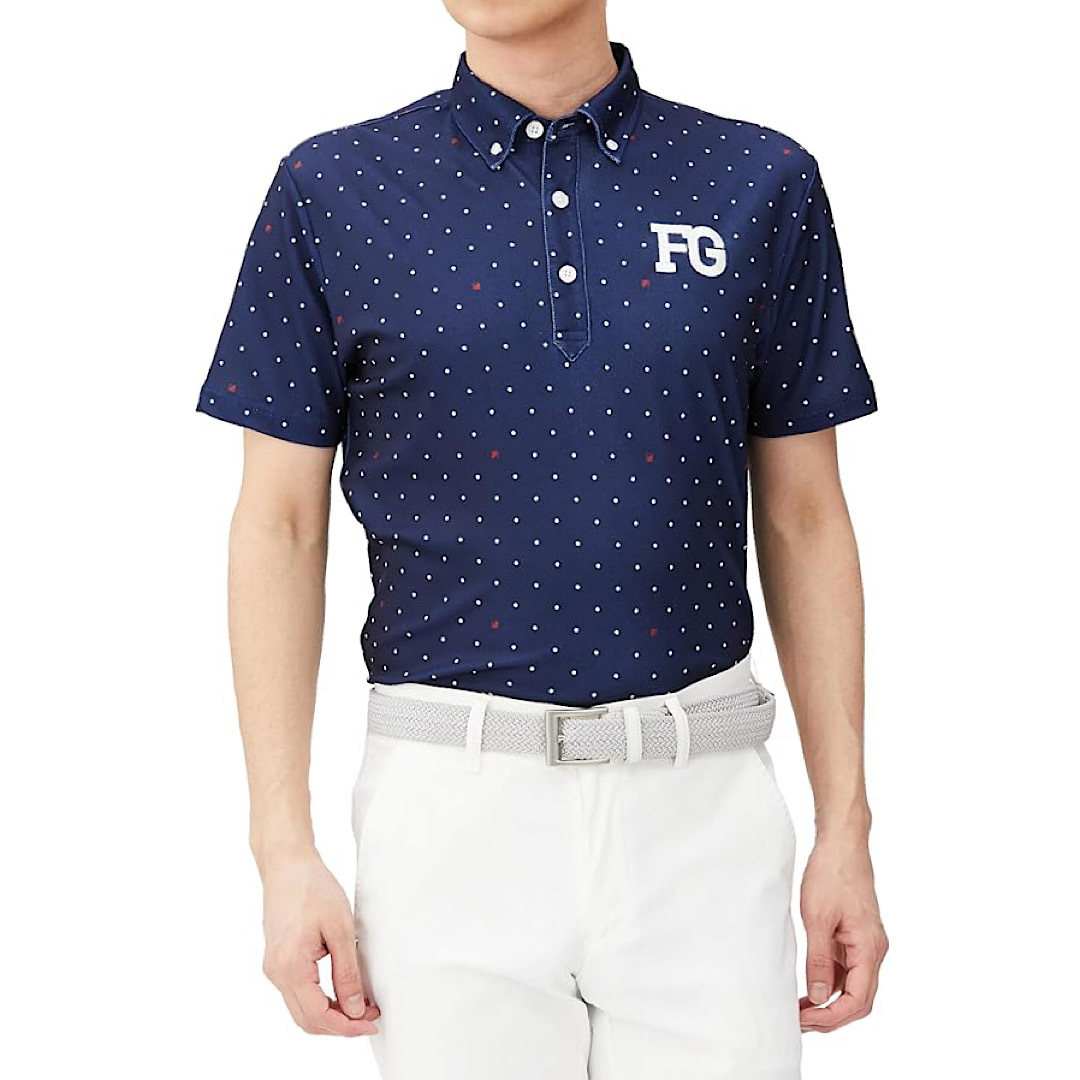 新品 フィラ ゴルフ 半袖 ポロシャツ Mサイズ 紺 ネイビー ドット 水玉 744-600 吸汗速乾 UVカット 税込8,250円 ゴルフシャツ 744600_画像1