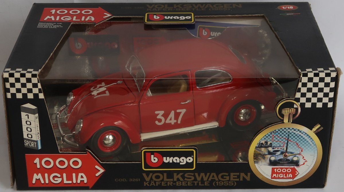 Burago, VW BEETLE 1955, 1000 MIGLIA, RED, 1/18, 中古