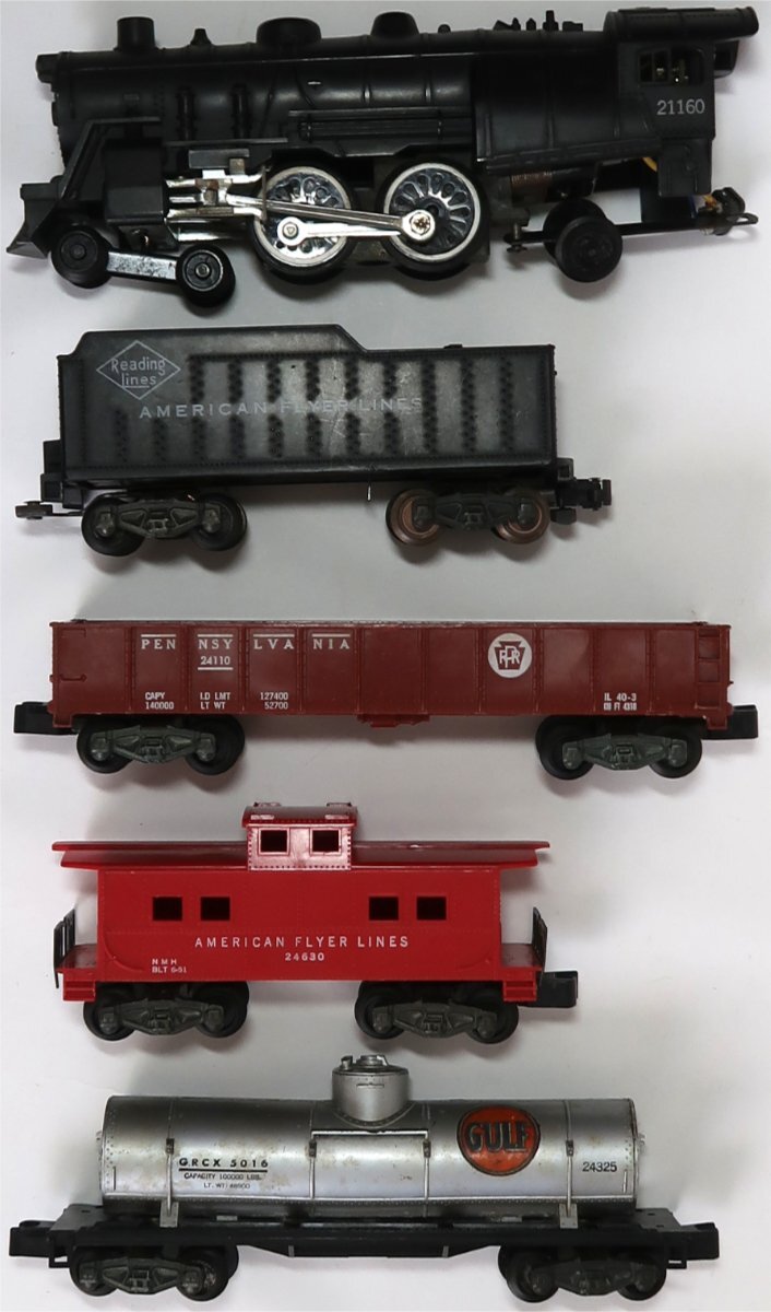 AMERICAN FLYER, 鉄道模型, Sゲージ, 蒸気機関車、その他４両, アメリカ製, 中古