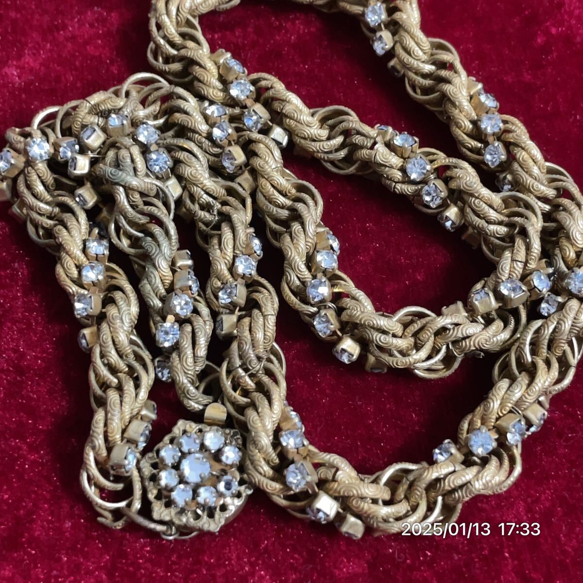 MIRIAM HASKELL ミリアムハスケル 花 ラインストーン クロス ゴールドカラー チェーン ネックレス アクセサリー_画像4