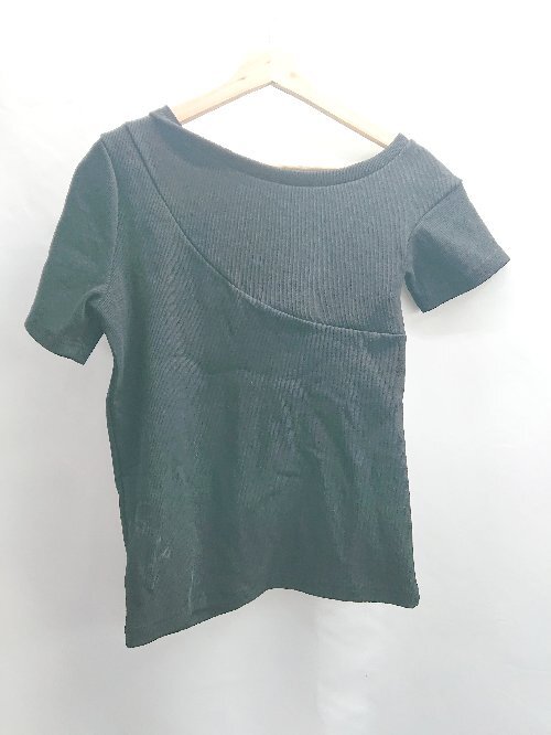 ◇ ?Φ callautia カラウティア リブ素材 アシンメトリーデザイン 半袖 Tシャツ サイズS ブラック レディース E