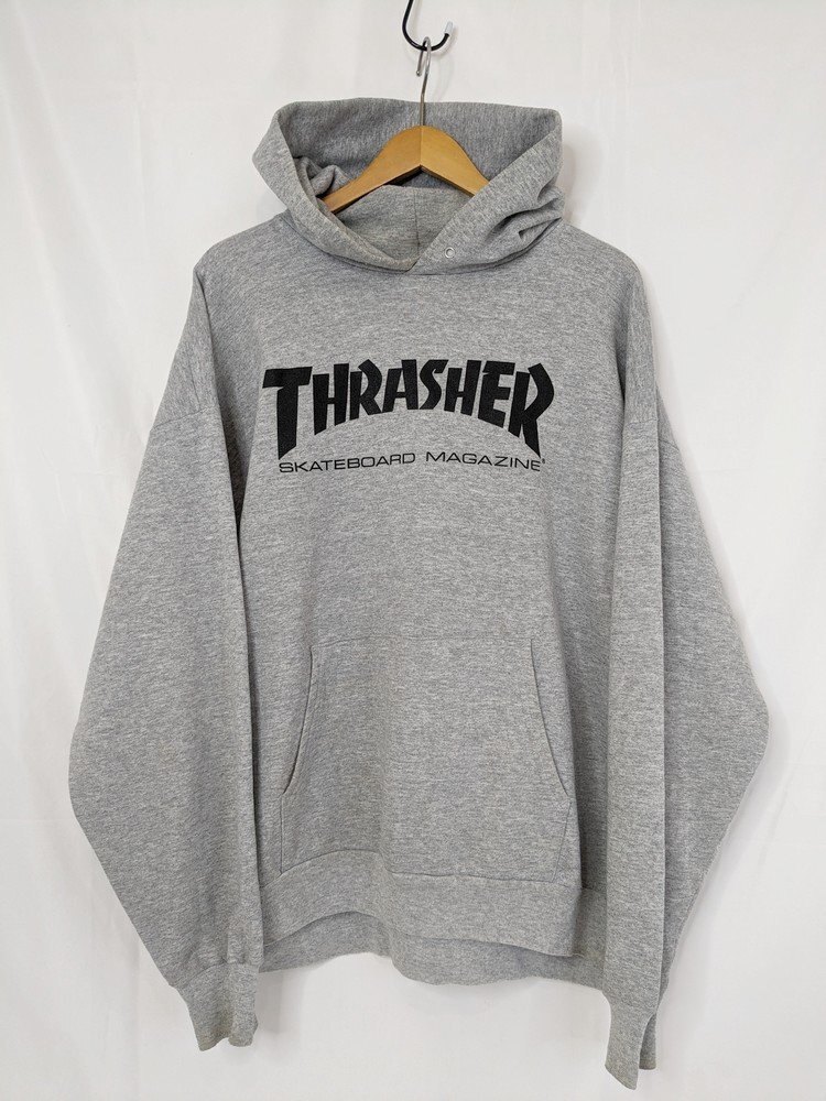 THRASHER スラッシャー ロゴプリントプルオーバーパーカー ヘインズボディ オールド ヴィンテージ サイズ：XL カラー：グレー