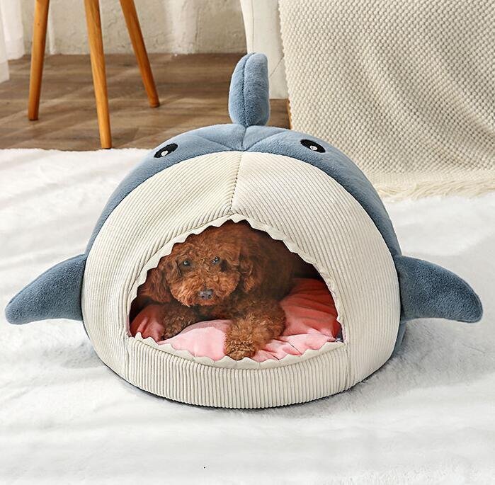 OHJ1312★新品3色選択可貓犬ベッドサメ型ペットベッドふわふわ暖か もこもこキャット ペットハウス 滑り止めクッション柔らかい秋冬 グレー