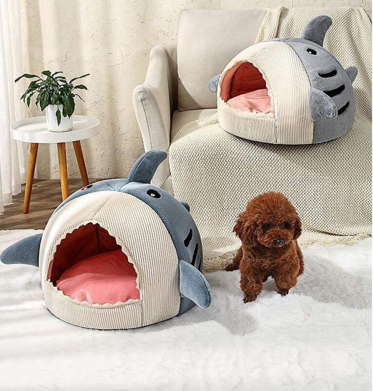 OHJ1312★新品3色選択可貓犬ベッドサメ型ペットベッドふわふわ暖か もこもこキャット ペットハウス 滑り止めクッション柔らかい秋冬 グレー