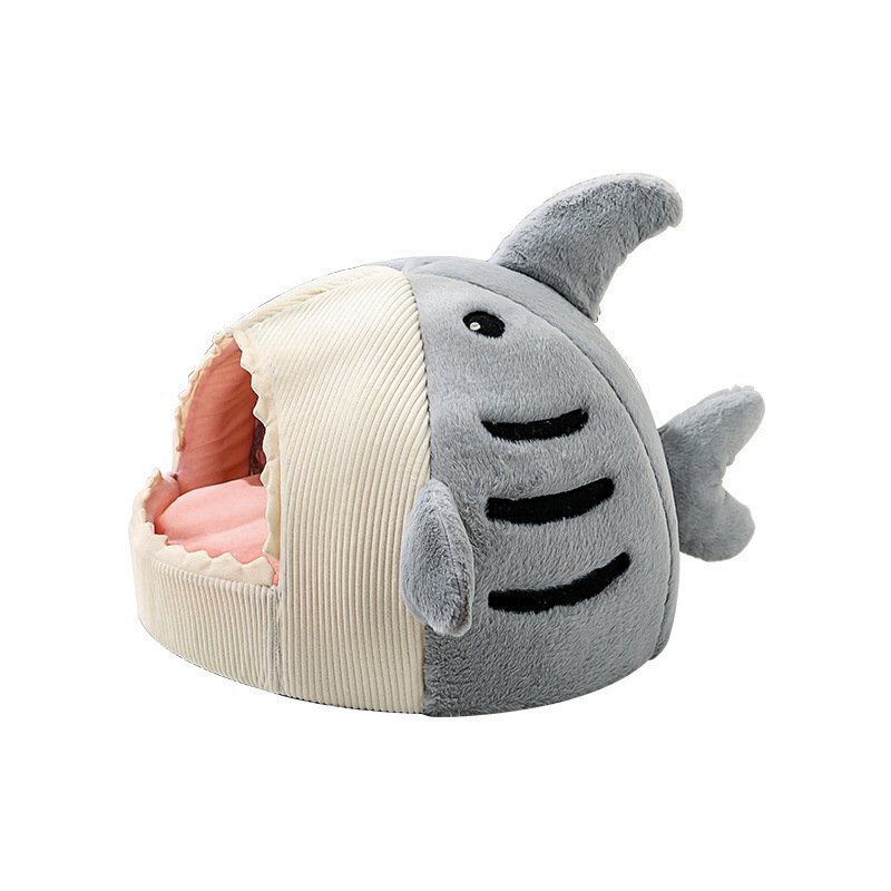 OHJ1312★新品3色選択可貓犬ベッドサメ型ペットベッドふわふわ暖か もこもこキャット ペットハウス 滑り止めクッション柔らかい秋冬 グレー