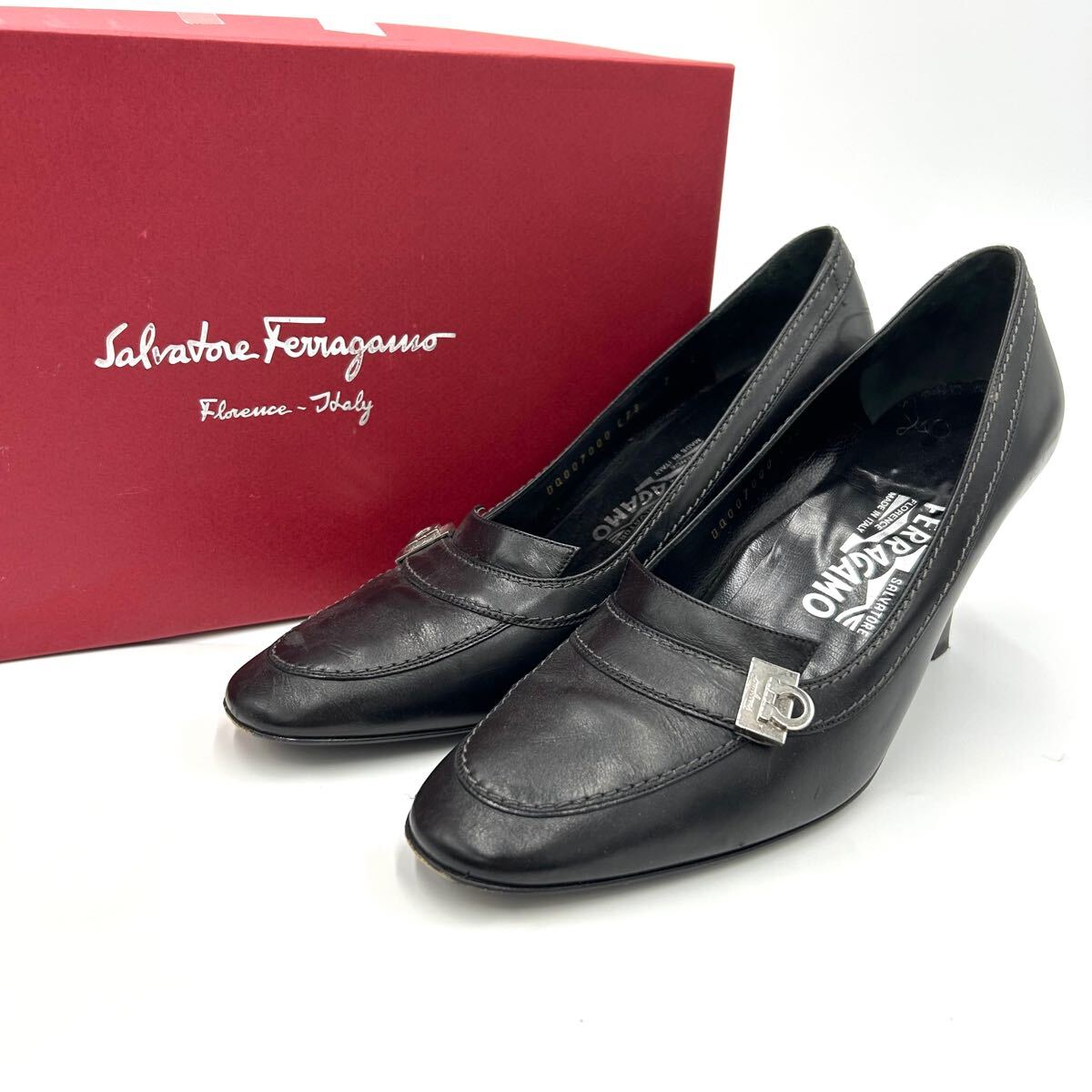 ■ 箱付き!! 'イタリア製' 高級婦人靴 Salvatore Ferragamo サルヴァトーレフェラガモ 本革 ガンチーニ ヒール パンプス 7C 24cm シューズ