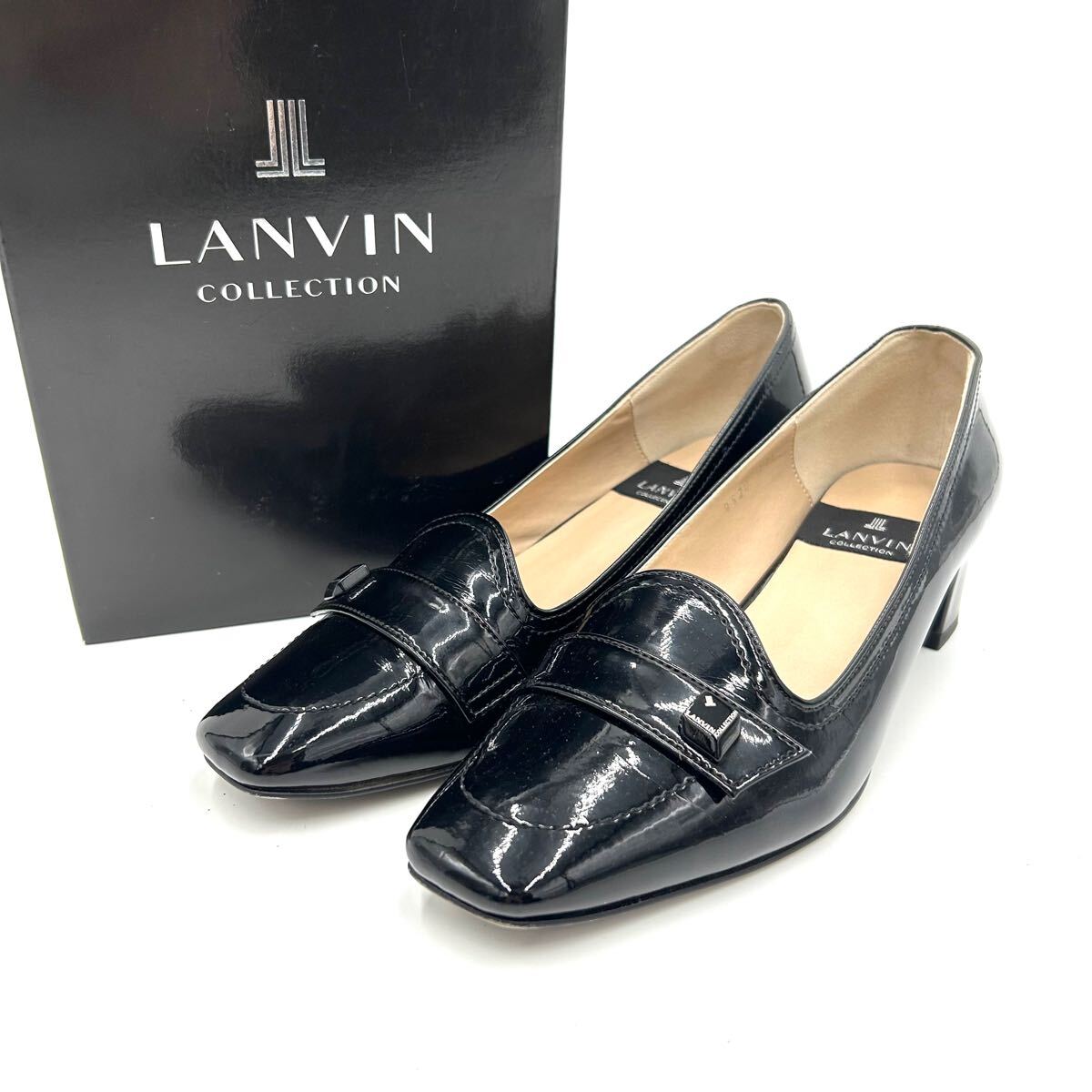■ 良品 箱付き '高級ライン' 日本製 LANVIN COLLECTION ランバンコレクション エナメル ヒール パンプス SIZE:23.5cm 婦人靴 シューズ