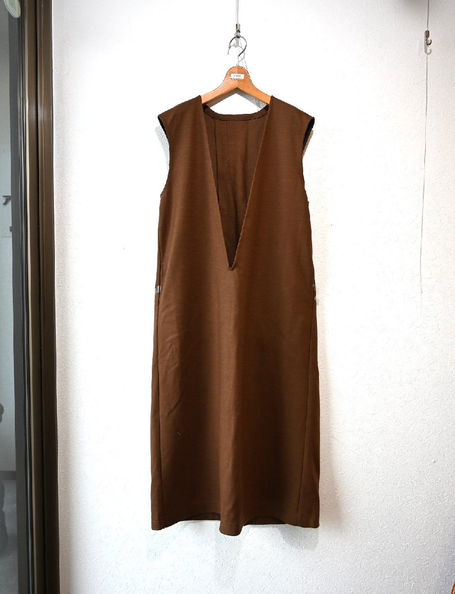 ★Dessin de Mode/デッサンドモード　*バックスリット　ウールV開きワンピース/size:1　茶色//定価￥27.500*　古着のgplus広島　2501r1