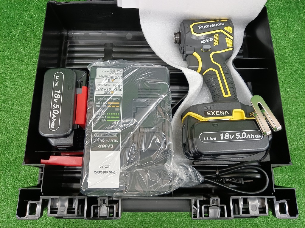未使用品 Panasonic パナソニック 18V 5.0Ah 充電 インパクトドライバー EZ1PD1J18D-Y バッテリー2個 充電器付