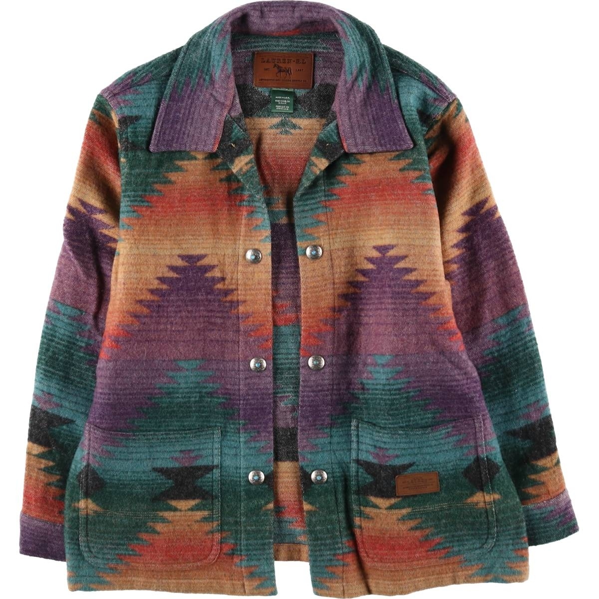 古著 ラルフローレン Ralph Lauren LAUREN ローレン ネイティブ柄 ウールシャツジャケット USA制 レディースL相當(dāng) /eaa492931