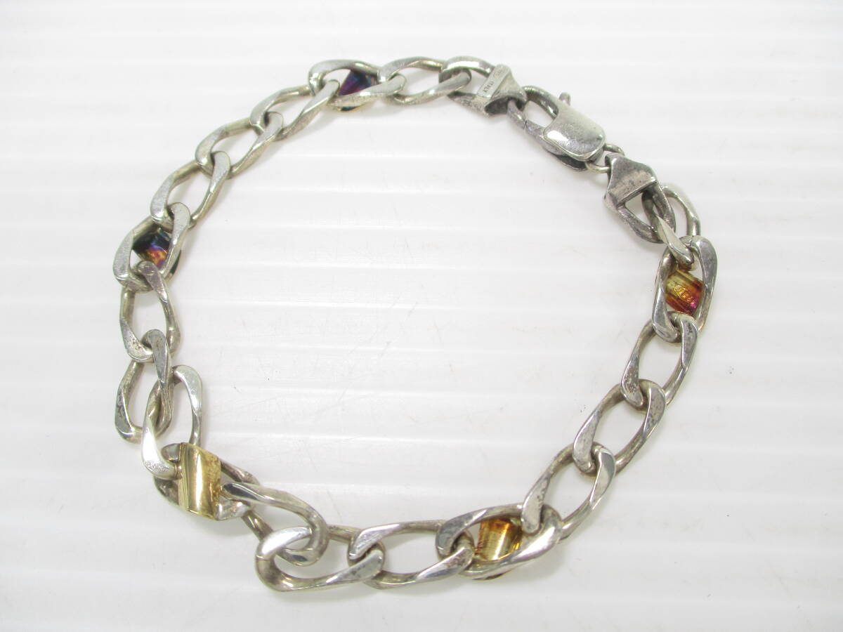 2412604-055 TIFFANY&Co. フィガロチェーン 925/750刻印 コンビ ブレスレット 重量約10.5g 全長約19.5cm