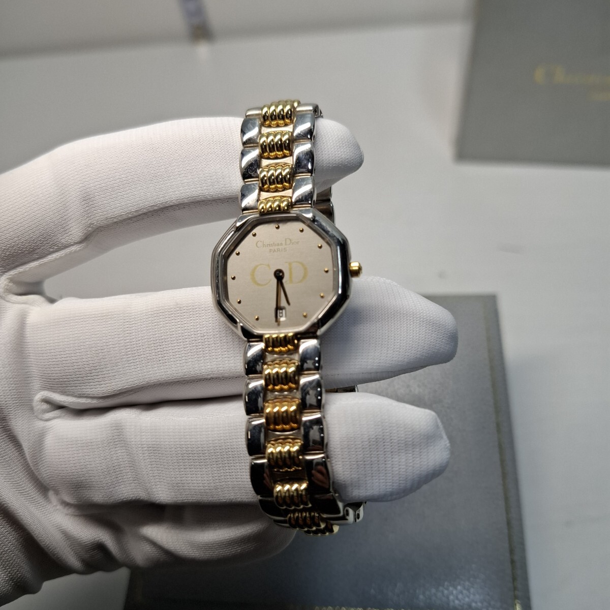 希少 美品 Dior ディオール レディース グレー ゴールド 腕時計 希少 美品 Dior ディオール レディース グレー ゴールド 腕時計