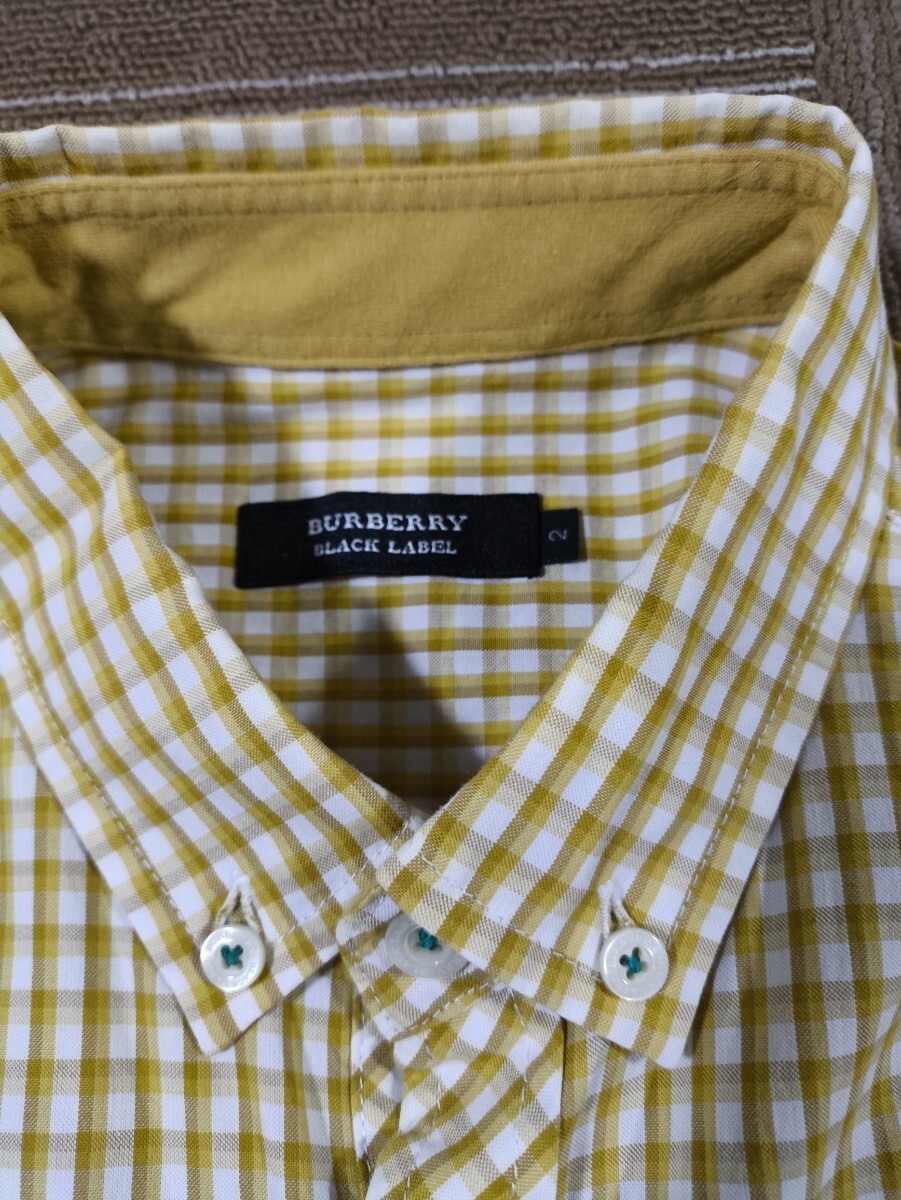  размер :2 прекрасный товар BURBERRY BLACK LABEL Burberry * Black Label кнопка down рубашка с длинным рукавом проверка вышивка Logo 