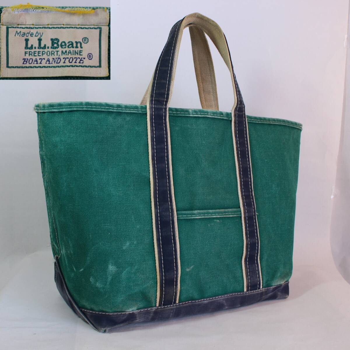 送料無料 デラックス L.L.BEAN LLビーン LLBEAN トートバッグ 80's 2トーン 2色タグ グリーン×ネイビー 間口約56cm Lサイズ ラージ