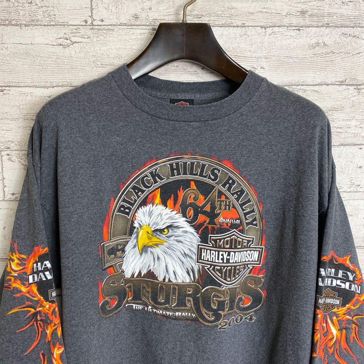 USA製HARLEY DAVIDSON ロンT 背面袖プリ ファイヤーパターン USA製HARLEY DAVIDSON ロンT 背面袖プリ ファイヤーパターン