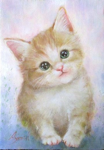 油彩画 洋画 (油絵額縁付きで納品対応可) F3号 「子猫2」 星野 歩 油彩画 洋画 (油絵額縁付きで納品対応可) F3号 「子猫2」 星野 歩