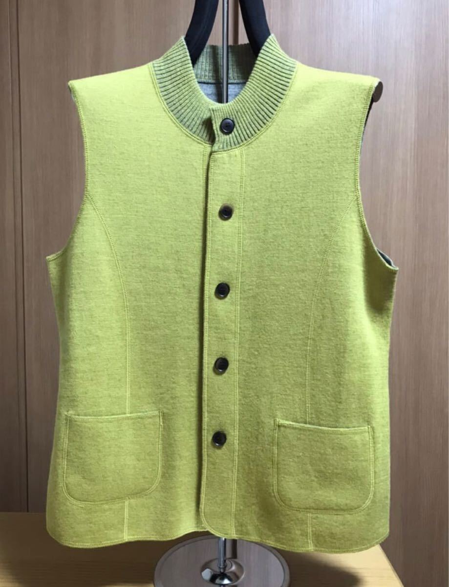 [新品] 激安・在庫処分　Lサイズ　レディースリバーシブルベスト　ミセス毛混ベスト　婦人ベスト　圧縮ウールベスト　黄色xグレー色