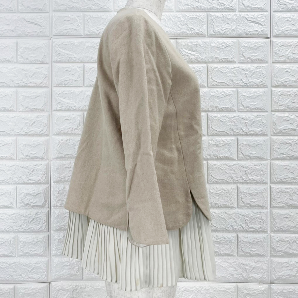 【A3121】d'un a dix ダンアディックス レイヤード風トップス カットソー レディース ベージュ プリーツデザイン 秋冬 Mサイズ_画像3