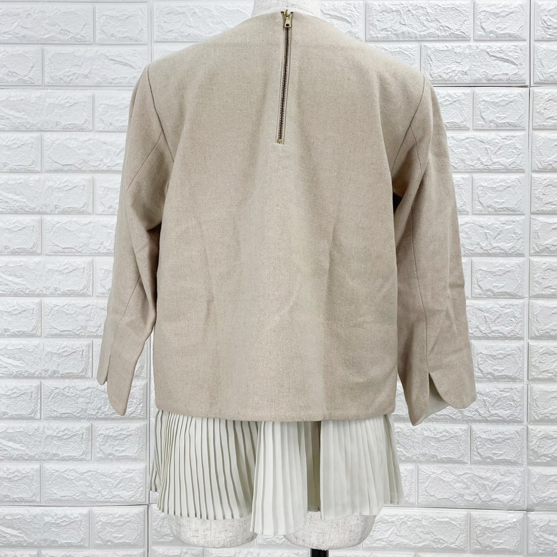 【A3121】d'un a dix ダンアディックス レイヤード風トップス カットソー レディース ベージュ プリーツデザイン 秋冬 Mサイズ_画像4