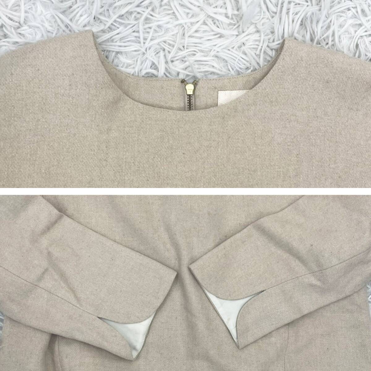 【A3121】d'un a dix ダンアディックス レイヤード風トップス カットソー レディース ベージュ プリーツデザイン 秋冬 Mサイズ_画像6