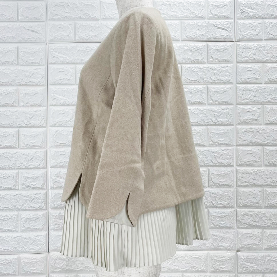 【A3121】d'un a dix ダンアディックス レイヤード風トップス カットソー レディース ベージュ プリーツデザイン 秋冬 Mサイズ_画像5