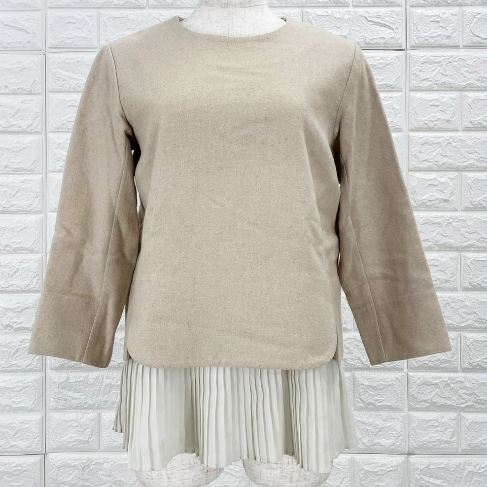 【A3121】d'un a dix ダンアディックス レイヤード風トップス カットソー レディース ベージュ プリーツデザイン 秋冬 Mサイズ_画像2