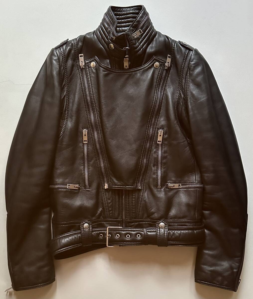 Dior HOMME 04AW フロントVパネルライダースレザーブルゾン46美品