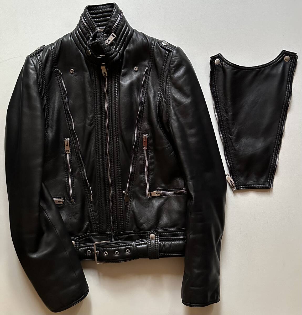 Dior HOMME 04AW フロントVパネルライダースレザーブルゾン46美品